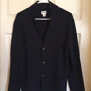 Navy Italian yarn Club Monaco sweater blazer.